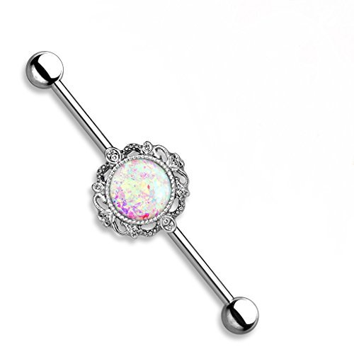 Tapsi´s Coolbodyart® Industrial Piercing Barbell Chirurgenstahl Damen & Herren [Opal] 38mm | Industrial Barbell | Barbell Piercing Ohr | Ohrpiercing Stab CBABI34_ST von Tapsi´s Coolbodyart