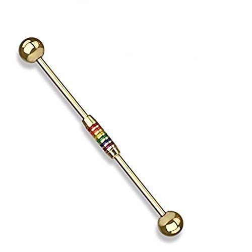 Tapsi´s Coolbodyart® Industrial Piercing Barbell Chirurgenstahl Damen & Herren [Regenbogen] 38mm | Industrial Barbell | Barbell Piercing Ohr | Ohrpiercing Stab CBABI24-14-GD von Tapsi´s Coolbodyart