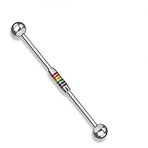 Tapsi´s Coolbodyart® Industrial Piercing Barbell Chirurgenstahl Damen & Herren [Regenbogen] 38mm | Industrial Barbell | Barbell Piercing Ohr | Ohrpiercing Stab CBABI24-14-ST von Tapsi´s Coolbodyart