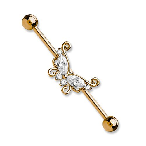 Tapsi´s Coolbodyart® Industrial Piercing Barbell Chirurgenstahl Damen & Herren [Schmetterling] 38mm | Industrial Barbell | Barbell Piercing Ohr | Ohrpiercing Stab CBABI37 von Tapsi´s Coolbodyart