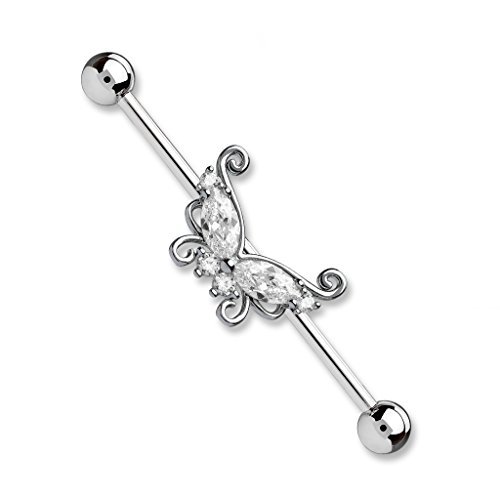 Tapsi´s Coolbodyart® Industrial Piercing Barbell Chirurgenstahl Damen & Herren [Schmetterling] 38mm | Industrial Barbell | Barbell Piercing Ohr | Ohrpiercing Stab CBABI37 von Tapsi´s Coolbodyart