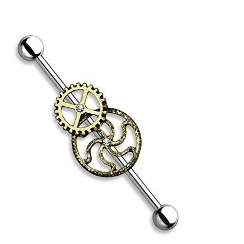 Tapsi´s Coolbodyart® Industrial Piercing Barbell Chirurgenstahl Damen & Herren [Zahnrad] 38mm | Industrial Barbell | Barbell Piercing Ohr | Ohrpiercing Stab von Tapsi´s Coolbodyart