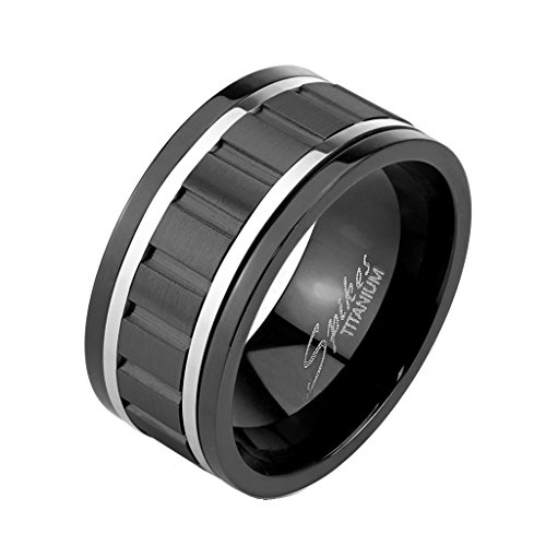 Tapsi´s Coolbodyart® Ring Titan Schwarz 10mm Breit Wavy SpInner Mit Metall LInien 60 (19) von Tapsi´s Coolbodyart