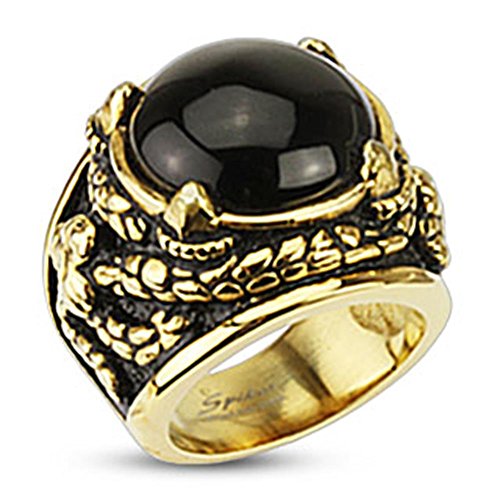 Tapsi´s Coolbodyart® Siegel Ring Edelstahl Onyx Stein Schwarz Drache Kralle Gold IP 61(19,5) von Tapsi´s Coolbodyart