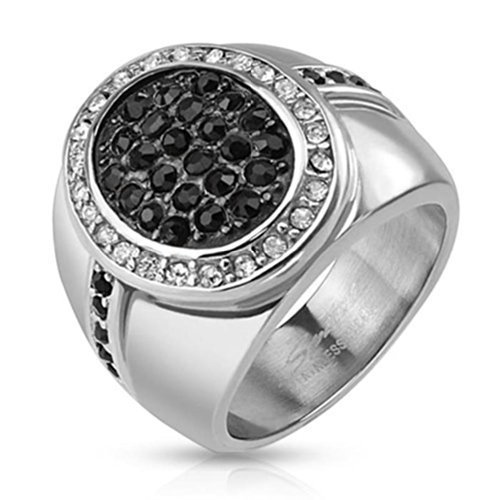 Tapsi´s Coolbodyart® Siegel Ring Edelstahl Oval Silber Zirkonia Schwarz Klar 63(20) von Tapsi´s Coolbodyart