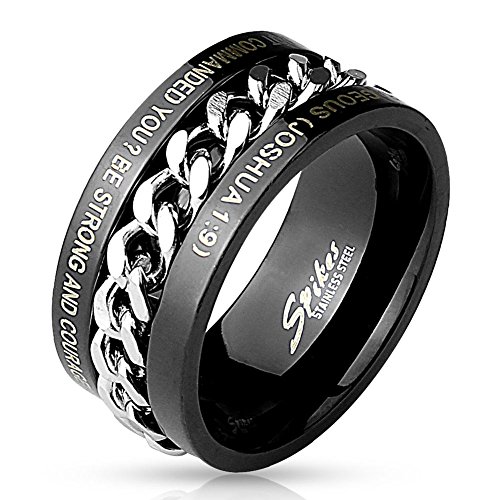 Tapsi´s Coolbodyart® Statement Ring Edelstahl Mittelkette Spinner 10mm Breit Bibel Spruch Schwarz 60(19) von Tapsi´s Coolbodyart