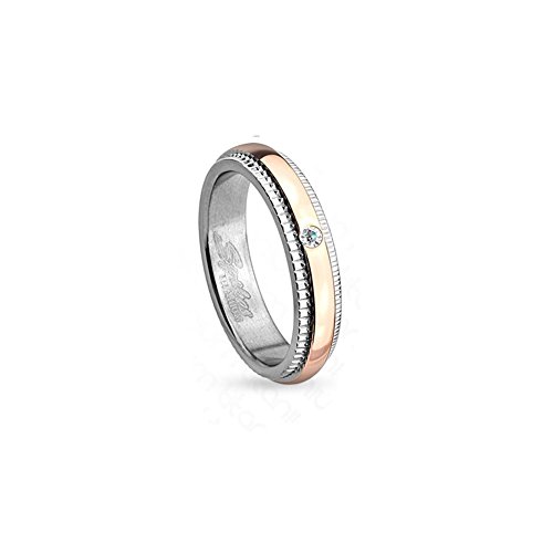 Tapsi´s Coolbodyart® Titan Ring silber 4mm breit Paarringe gerillte Kante mit Band roségold und Zirkonia farblos 53 (17) von Tapsi´s Coolbodyart