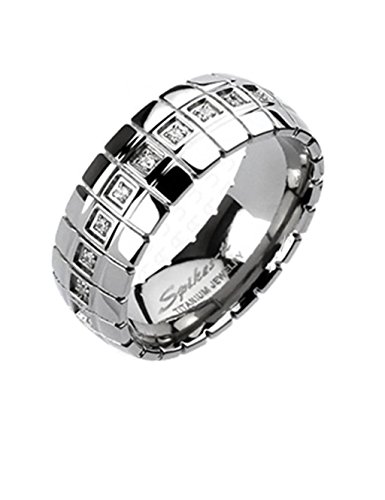 Tapsi´s Coolbodyart® Unisex Ring Titan silber 8mm breit Cross Etched Multi Zirkonia 63 (20) von Tapsi´s Coolbodyart