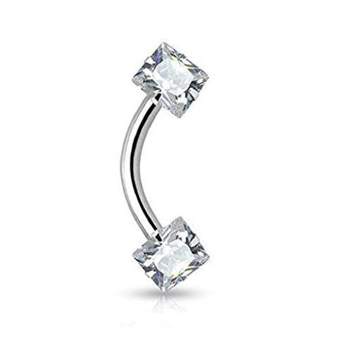 Tapsi´s Coolbodyart Augenbrauen Piercing Chirurgenstahl Damen & Herren [Quadrat Zirkonia] 8 mm 10 mm | Lippenpiercing Stecker | Rook Piercing | Augenbrauenpiercing | Intimpiercing CBACSI07_160822-C von Tapsi´s Coolbodyart
