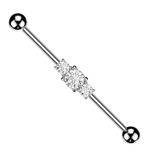 Tapsi´s Coolbodyart Industrial Piercing Barbell Chirurgenstahl Damen & Herren [3 Zirkonia] 38mm | Industrial Barbell | Barbell Piercing Ohr | Ohrpiercing Stab | CBABSP92-1438_C von Tapsi´s Coolbodyart