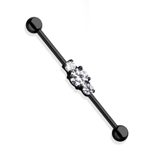 Tapsi´s Coolbodyart Industrial Piercing Barbell Chirurgenstahl Damen & Herren [3 Zirkonia] 38mm | Industrial Barbell | Barbell Piercing Ohr | Ohrpiercing Stab | CBABSP95-14-KC von Tapsi´s Coolbodyart