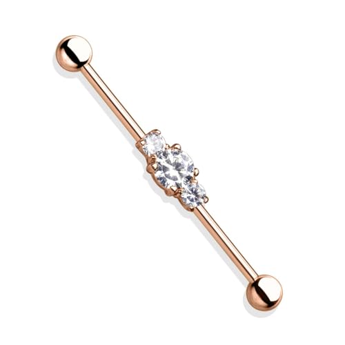 Tapsi´s Coolbodyart Industrial Piercing Barbell Chirurgenstahl Damen & Herren [3 Zirkonia] 38mm | Industrial Barbell | Barbell Piercing Ohr | Ohrpiercing Stab | CBABSP95-14-RDC von Tapsi´s Coolbodyart