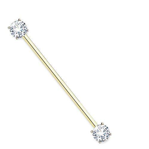 Tapsi´s Coolbodyart Industrial Piercing Barbell Chirurgenstahl Damen & Herren [Zirkonia] 38mm | Industrial Barbell | Barbell Piercing Ohr | Ohrpiercing Stab | CBABI54_GDC von Tapsi´s Coolbodyart