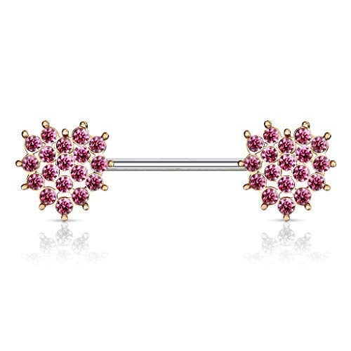 Tapsi´s Coolbodyart Nippelpiercing Chirurgenstahl Damen & Herren [Kristall Pavé Herzen] 14mm | Brustwarzenpiercing | Nipple Piercing | Brustpiercing Frau | Nippelschmuck | CBAK19407_RDP von Tapsi´s Coolbodyart