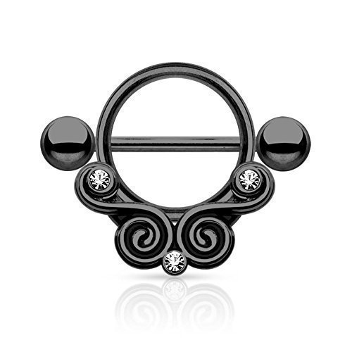 Tapsi´s Coolbodyart Nippelpiercing Chirurgenstahl Damen & Herren [Schnörkel Design/Swirls] 14mm | Brustwarzenpiercing | Nipple Piercing | Brustpiercing Frau | Nippelschmuck | CBAK15777_HMC von Tapsi´s Coolbodyart