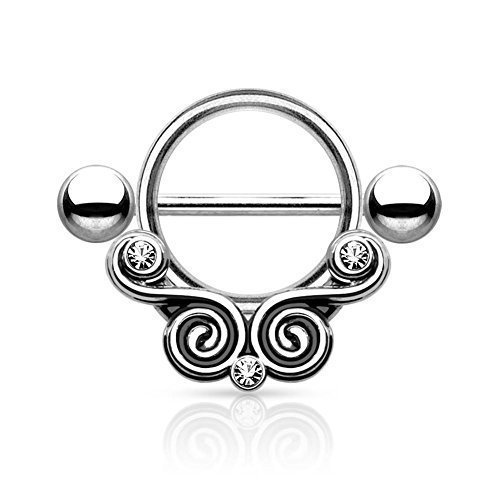 Tapsi´s Coolbodyart Nippelpiercing Chirurgenstahl Damen & Herren [Schnörkel Design/Swirls] 14mm | Brustwarzenpiercing | Nipple Piercing | Brustpiercing Frau | Nippelschmuck | CBAK15777_STC von Tapsi´s Coolbodyart