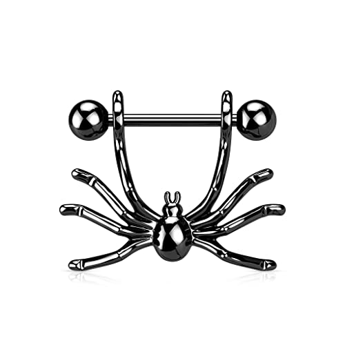 Tapsi´s Coolbodyart Nippelpiercing Chirurgenstahl Damen & Herren [Spinne] 16mm | Brustwarzenpiercing | Nipple Piercing | Brustpiercing Frau | Nippelschmuck | CBAK11119_K von Tapsi´s Coolbodyart