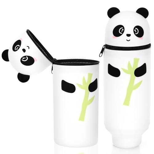 Tapvai 2-In-1 Silikon Federmäppchen, Federtasche Aus Weichem Silikon Für Stifte, Schlampermäppchen Teleskopisch Mäppchen Cartoon Bleistifthalter Bleistifthalter für Mädchen Und Jungen(Panda) von Tapvai