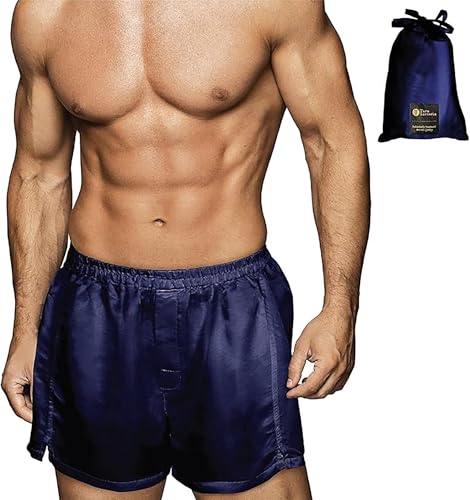 Tara Sartoria Luxuriöse Boxershorts aus Seide für Herren, 27 Momme, maschinenwaschbar, Mitternachtsmarineblau, Large von Tara Sartoria