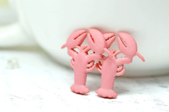 Blassroter Hummer Ohrringe, Dunkles Rosa Schmuck, Meerestiere, Strand Tier Ohrringe Lobstah von TaraFloraStudio