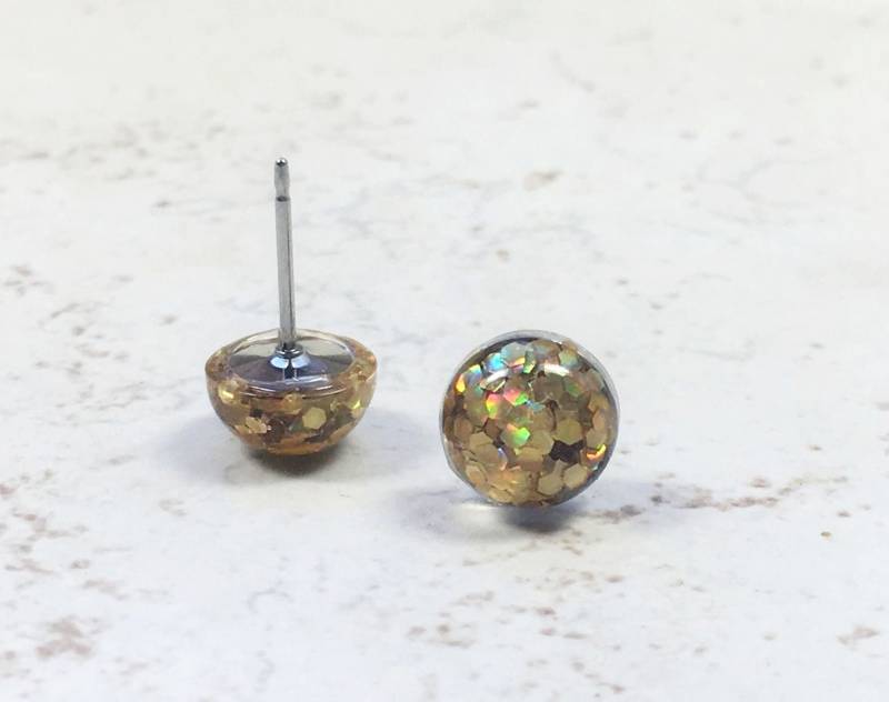 Winzige Gold Glitter Ohrringe, Funkelnde Party Schmuck, Weihnachten Urlaub Silvester Gelbgold von TaraFloraStudio