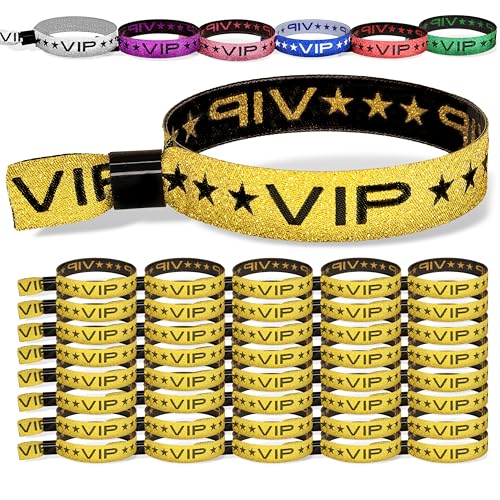 TARACANA 100 Stück glitzernde goldene VIP-Party-Armbänder mit sicherem Verschlussclip Muss verstellbare funkelnde VIP-Armbänder für Veranstaltungen, Partys, Hochzeiten und Festivals von Taracana