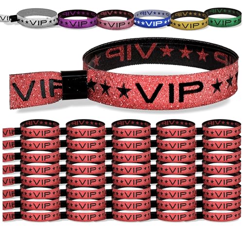 TARACANA 100 Stück rote Glitzer-VIP-Party-Armbänder mit sicherem Verschlussclip Muss verstellbare glitzernde VIP-Armbänder für Veranstaltungen, Partys, Hochzeiten und Festivals von Taracana