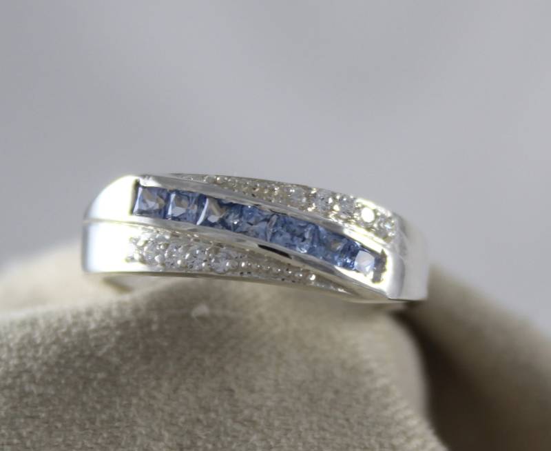 Natürlicher Saphir & Kubikzirkon Ring 925 Sterling Silber Band von Tarageminternational