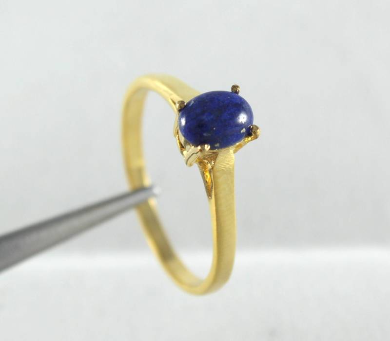 Prong Set Lapis Lazuli Goldring Handgefertigter Schmuck Verlobungsring Birthstone 14K 18K Gelb Rose Weiß Gold von Tarageminternational