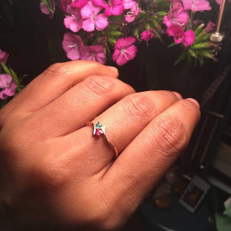 Toi Et Moi Ring Mit Rubin Und Smaragd Familien Geburtsstein Goldring von Tarageminternational
