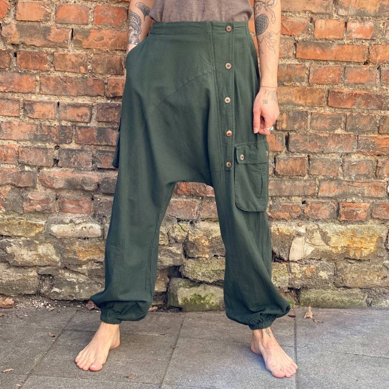 Baumwolle Goa Hose Mit Tiefem Schritt Und Knopfleiste Boho Hippie von TaramarShop