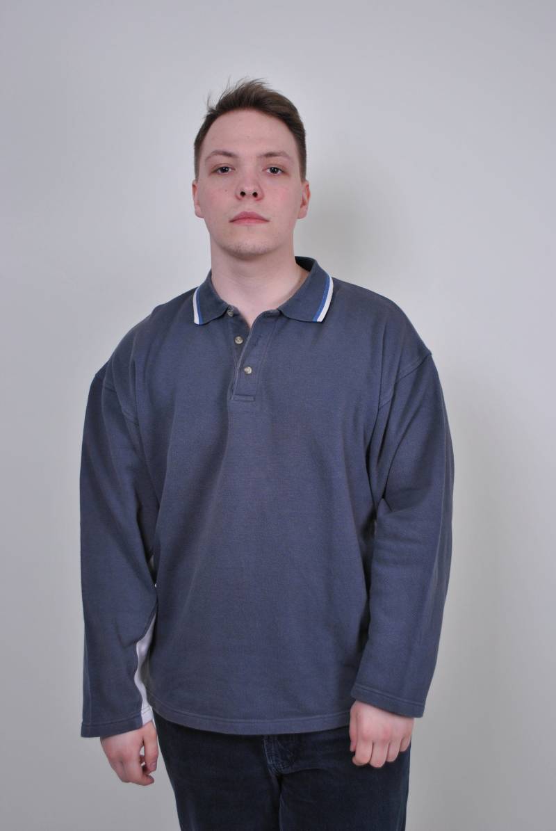 90S Graues Langarm-Poloshirt, Vintage-Sweatshirt, Gr. Xl von TarasCommon