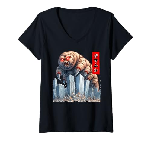 Damen Lustiger Bärtierchen Wasserbär Mikrobiologie Kaiju Monster T-Shirt mit V-Ausschnitt von Tardigrade Water Bear Kaiju Monster Clothing