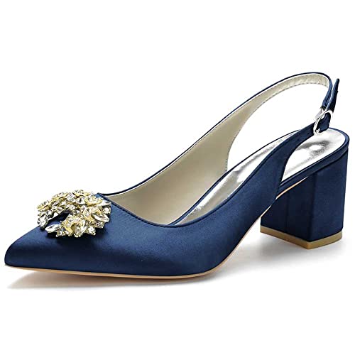 Damen Hochzeitsschuhe Zehenbereich Rhinstone klobiger niedriger Absatz verstellbare Schnalle Spitze Zehen Pumps hochhackige Ballkleid Schuhe von TarfiC