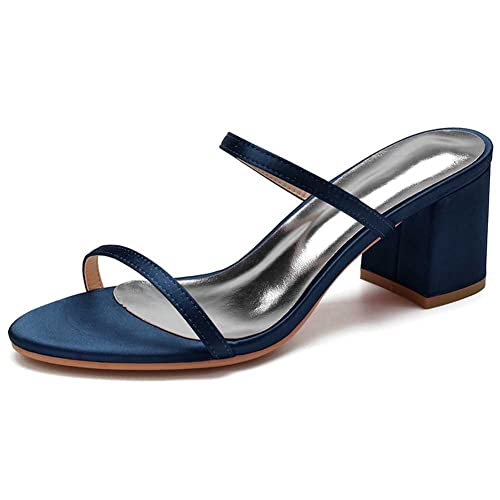 Damen Sandalen aus Satin niedriger Blockabsatz Pumps Peep Toe klassische Slip on Pumpschuhe für Büro, Arbeit, Hochzeitskleid von TarfiC