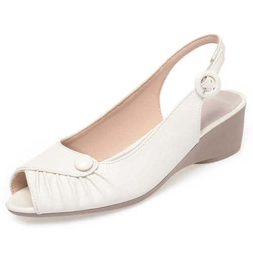 Damen echte Leder -Knöchelgurt Sandalen -Mid-Heel bequeme Schuhe mit Peep-Toe-Design, fest gefärbte Keilabsatzschuhschuhe Damen echte Leder -Knöchelgurt Sandalen -Mid-Heel bequeme Schuhe mit Peep-Toe-Design, fest gefärbte Keilabsatzschuhschuhe von TarfiC