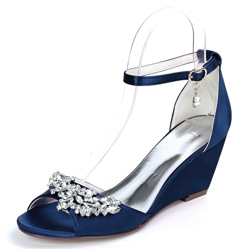 Hochzeit Heels Peep Toe Hochzeitsschuhe für die Braut High Heels Strass Brautschuhe Satin Abend Party Ballkleid Schuhe Pumps von TarfiC