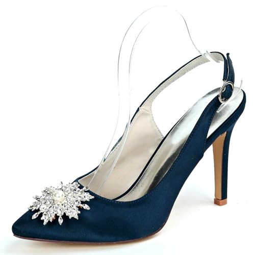 TarfiC Damen Strass Knöchelriemen High Heels Zehenschnalle Spitzer Zehenbereich Stiletto Absatz Sandalen Kleid Pumpschuhe von TarfiC