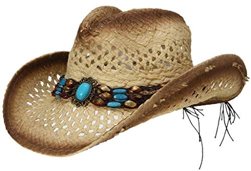 Mützen Cowboyhut Damen Westernhut Hut Mädchen Strohhut Vintage Fashion Mit Hutband Freizeit Panamahut Elegante Caps (Color : Braun, Size : One Size) von Targogo