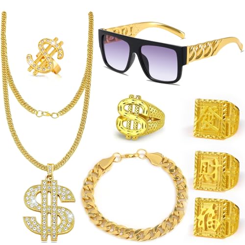 Hip Hop Kostüm Set, Hiphop Schmuck für 80s/90s Herren Fasching Karneval Party, Hip Hop Accessoires Herren, Hiphop Schmuckfür Cosplay Karneval Fasching Mottoparty von Tarocat
