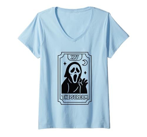 Damen The Scream Tarotkarte XV T-Shirt mit V-Ausschnitt Damen The Scream Tarotkarte XV T-Shirt mit V-Ausschnitt von Tarot Card Ghostly Scream Mystic Art