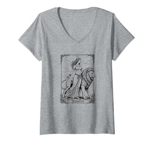 Damen Vintage Stärke-Tarot-Karte für Wahrsagerei und Kartenlegen T-Shirt mit V-Ausschnitt von Tarot Card Reading Goth Clothing