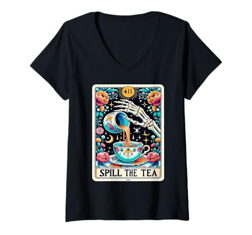 Damen Spill The Tea Tarotkarte T-Shirt mit V-Ausschnitt Damen Spill The Tea Tarotkarte T-Shirt mit V-Ausschnitt von Tarot Card Tee MT
