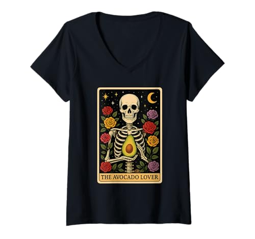 Damen Avocado-Tarot T-Shirt mit V-Ausschnitt Damen Avocado-Tarot T-Shirt mit V-Ausschnitt von Tarot Fruit Vegetable Design