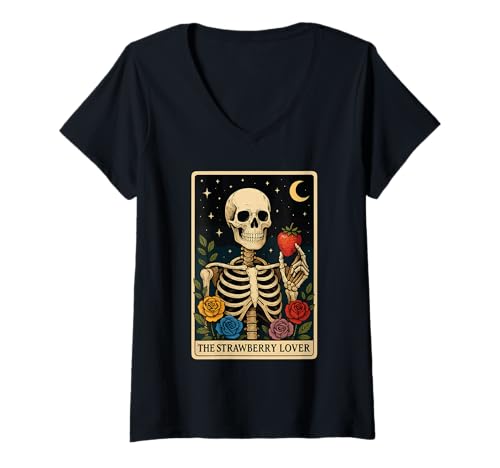 Damen Erdbeer-Tarot T-Shirt mit V-Ausschnitt Damen Erdbeer-Tarot T-Shirt mit V-Ausschnitt von Tarot Fruit Vegetable Design