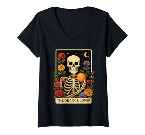 Damen Orangefarbenes Tarot T-Shirt mit V-Ausschnitt Damen Orangefarbenes Tarot T-Shirt mit V-Ausschnitt von Tarot Fruit Vegetable Design