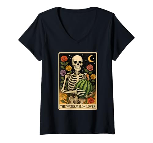 Damen Wassermelonen-Tarot T-Shirt mit V-Ausschnitt Damen Wassermelonen-Tarot T-Shirt mit V-Ausschnitt von Tarot Fruit Vegetable Design