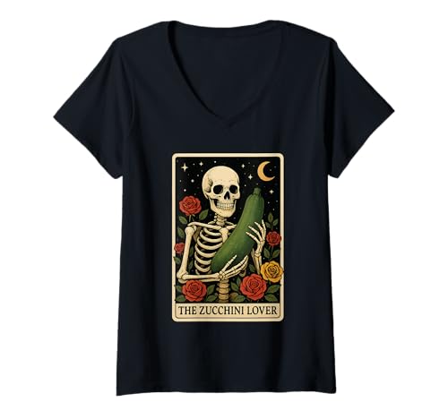 Damen Zucchini-Tarot T-Shirt mit V-Ausschnitt Damen Zucchini-Tarot T-Shirt mit V-Ausschnitt von Tarot Fruit Vegetable Design