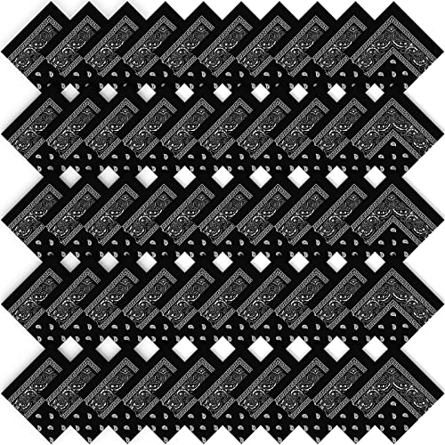 50 Stück Western Unisex Bandanas Paisley Cowboy Polyester Bandana Mehrzweck-Stirnband für Männer Frauen Bulk Taschentuch, Schwarz, 22 x 20 inches von Tarpop