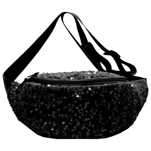 Tarqite Bauchtasche Damen mit Pailletten, Crossbody Bag Damen Glänzende, Hüfttasche Stylisch, wasserdichte Verstellbarer Gurt Umhängetasche für Camping Fitness Reisen Party Festival, Schwarz von Tarqite